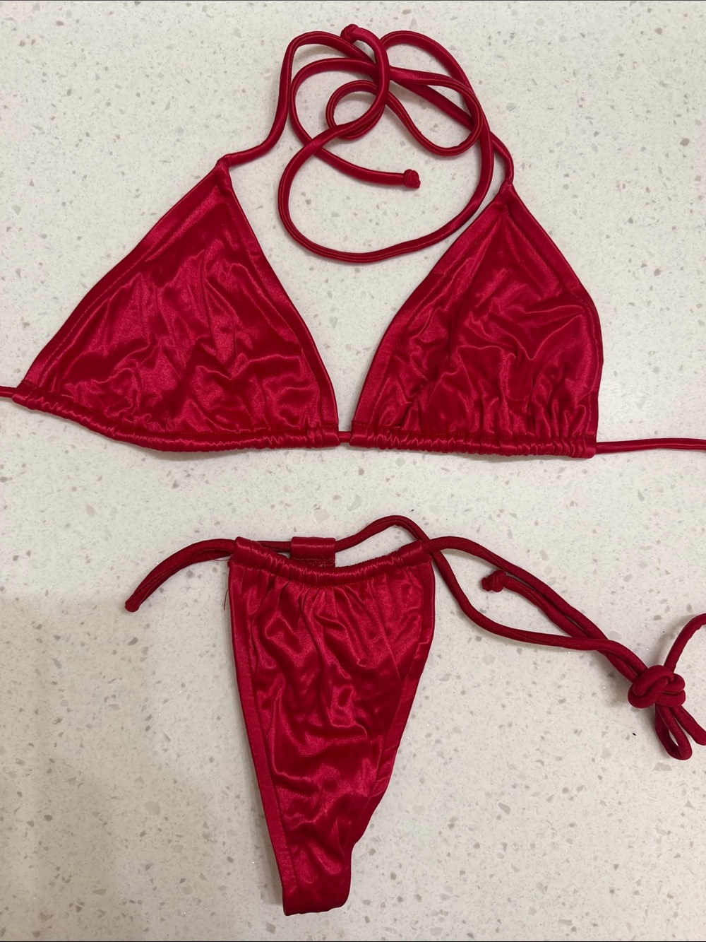 UjENA Red Satin Triangle String Bikini